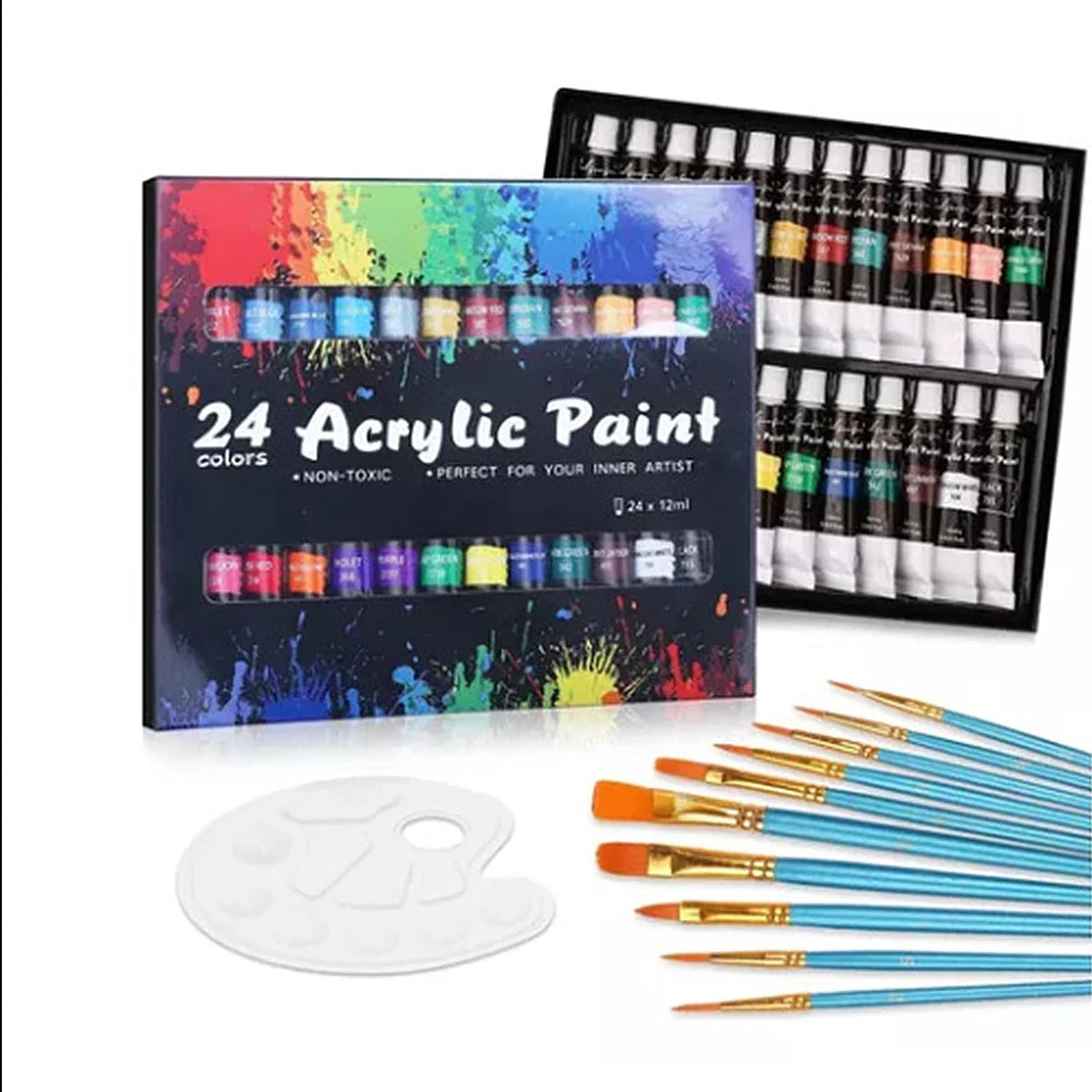 Acrylfarben-Set mit 24 Farben und Pinseln