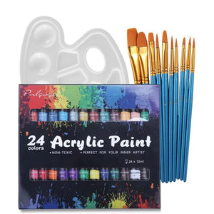 Acrylfarben-Set mit 24 Farben und Pinseln